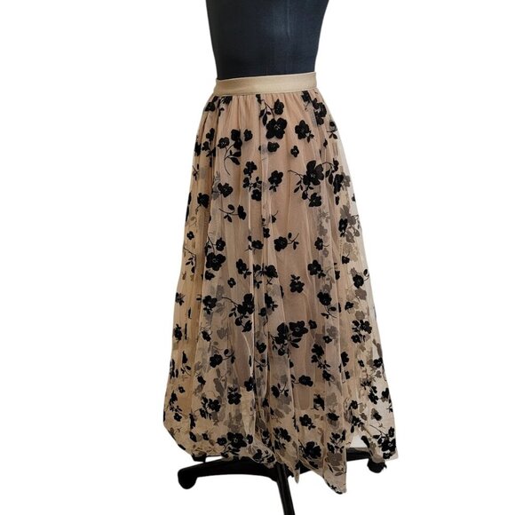 Chicwish Caramel 3D Posy Tulle Skirt – Embroidered Mesh Midi | Size S/M - Picture 8 of 10